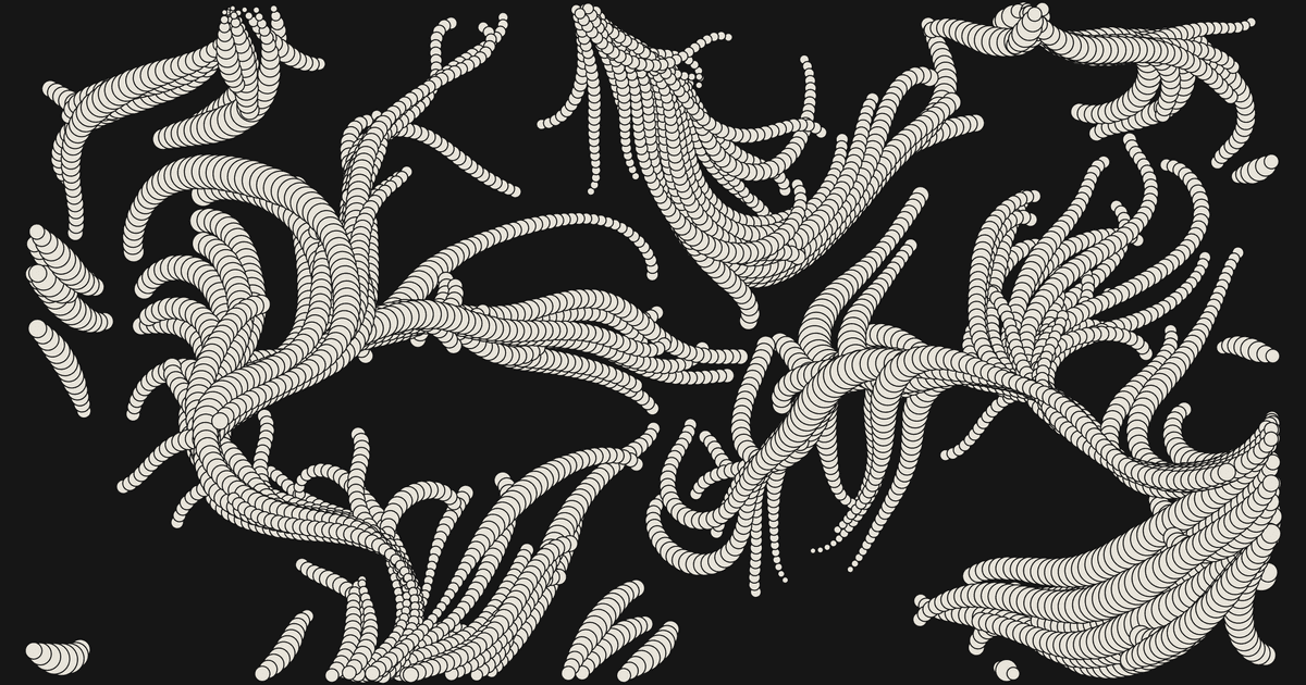 Organic worm-chain texture generated with TEXTURA — cream chains of overlapping circles winding across a near-black field.